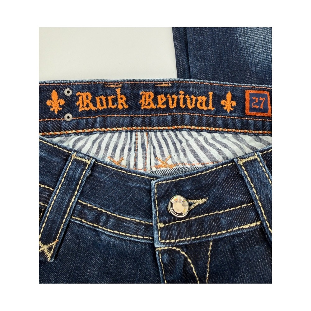Rock Revival Jeans Womens 27 Blue Adele Skinny Dark Wash Embroidered Denim Pants - Picture 4 of 12